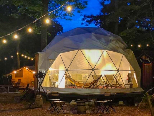 【1日1組限定】28平米のドーム型グランピングテント！特別な料理と安心のホテル客室付（夕朝食付